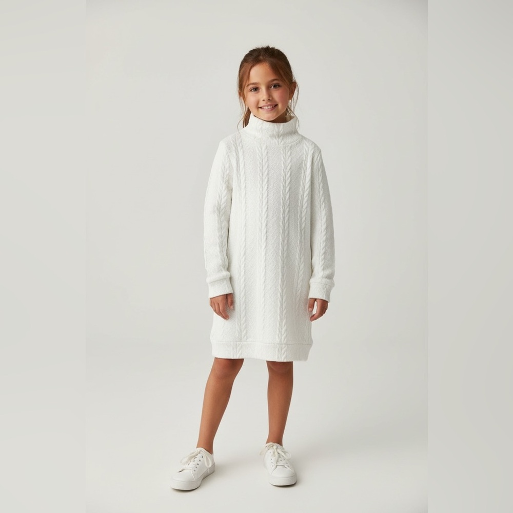 PatPat - NWT - Cream Cable-Knit Turtleneck Sweater Dress for Girls